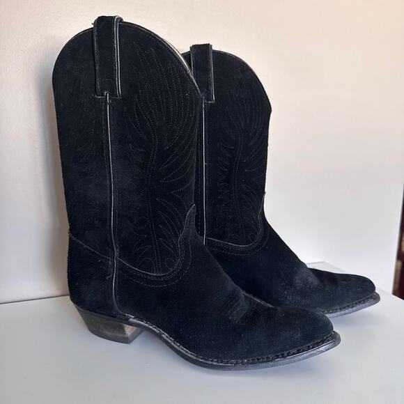 Rodeo Drive Black Suede Leather Cowboy Western Boots Size 7.5 Made in USA - Picture 1 of 12